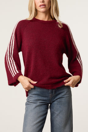 Striped Sleeve Wool Blend Knit Jumper