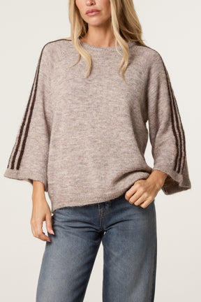 Striped Sleeve Wool Blend Knit Jumper