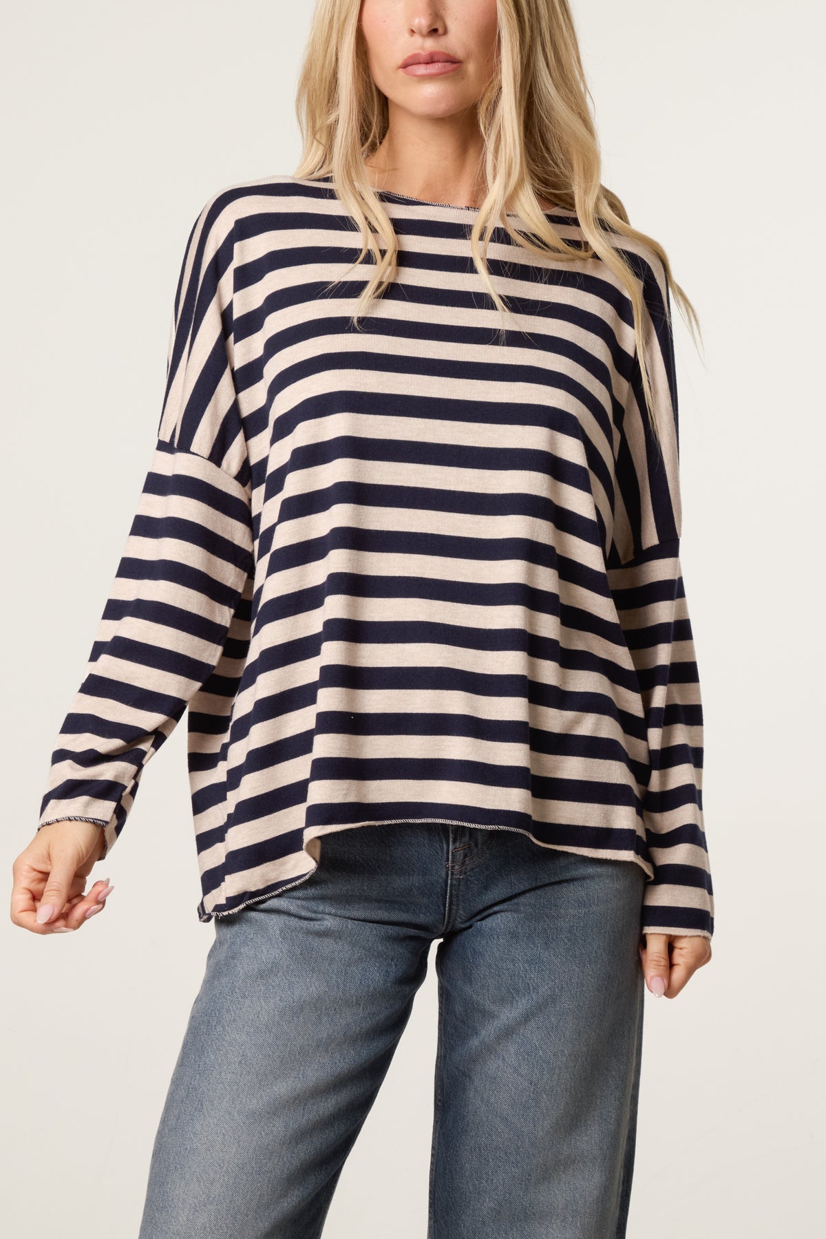 Striped Long-Sleeve Loose Fit Knit Top