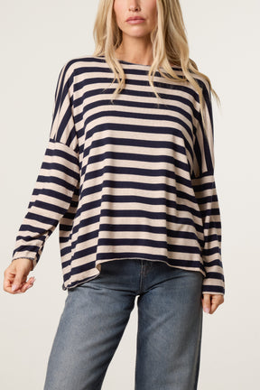Striped Long-Sleeve Loose Fit Knit Top