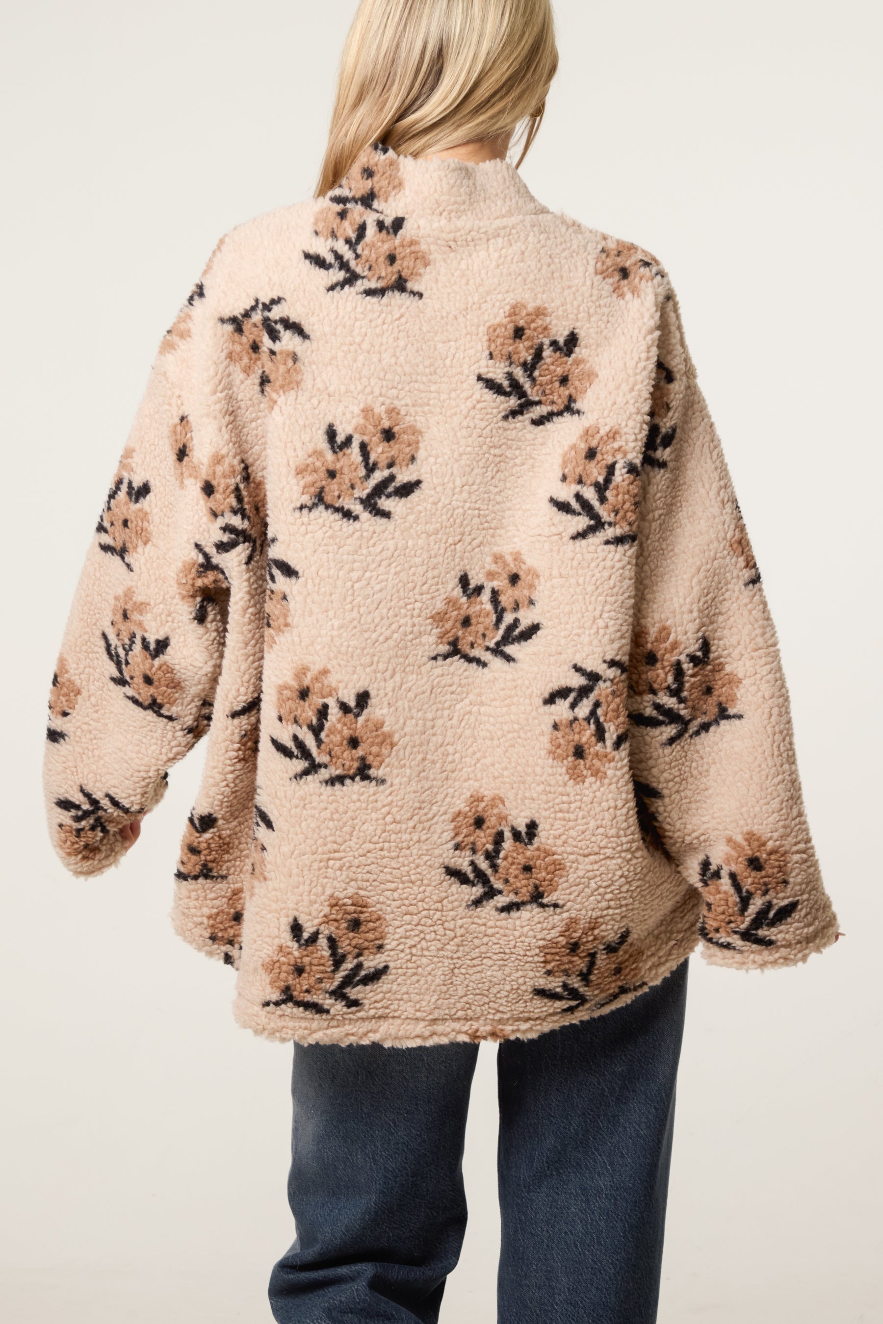 Floral Teddy Fleece Zip-Up Jacket