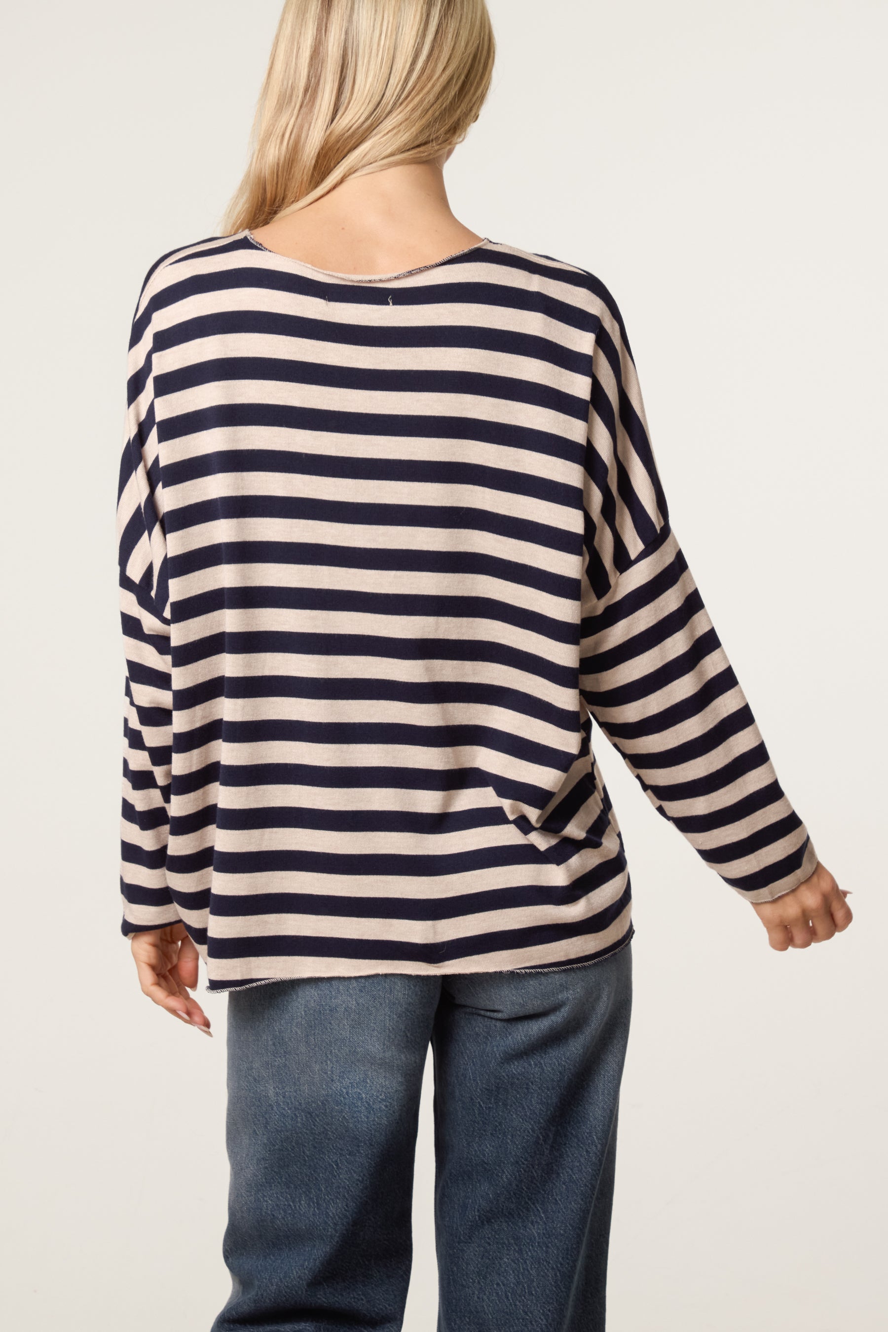 Striped Long-Sleeve Loose Fit Knit Top