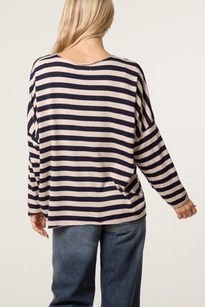 Striped Long-Sleeve Loose Fit Knit Top