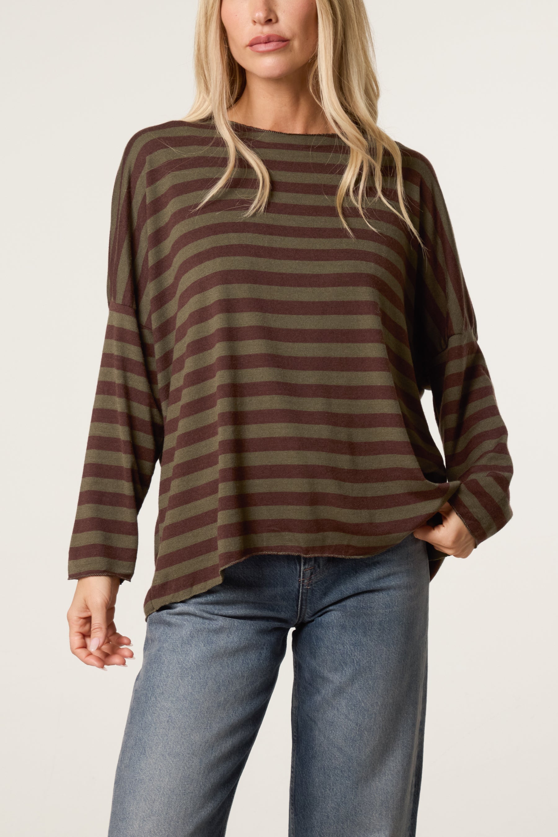Striped Long-Sleeve Loose Fit Knit Top