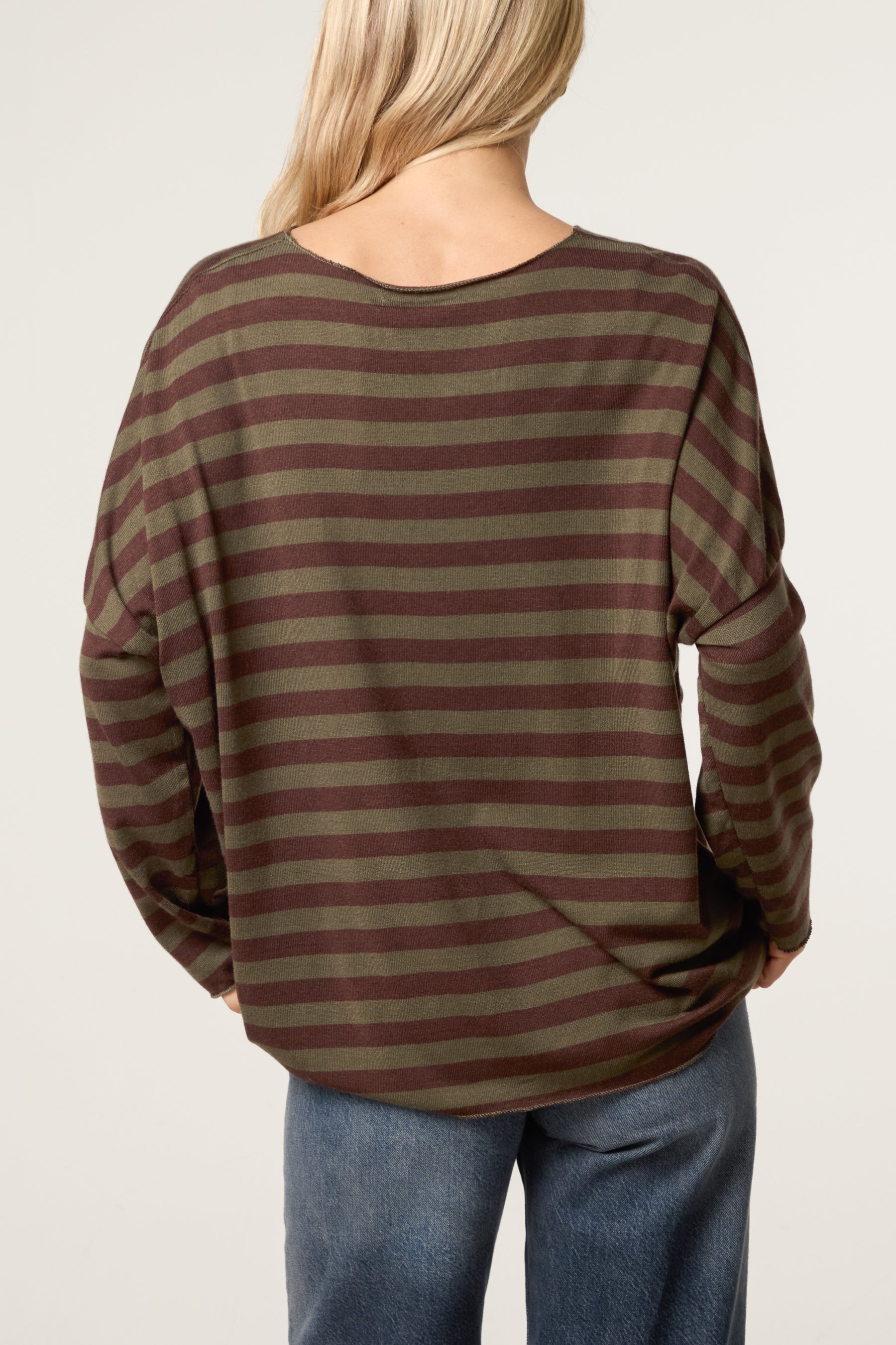 Striped Long-Sleeve Loose Fit Knit Top