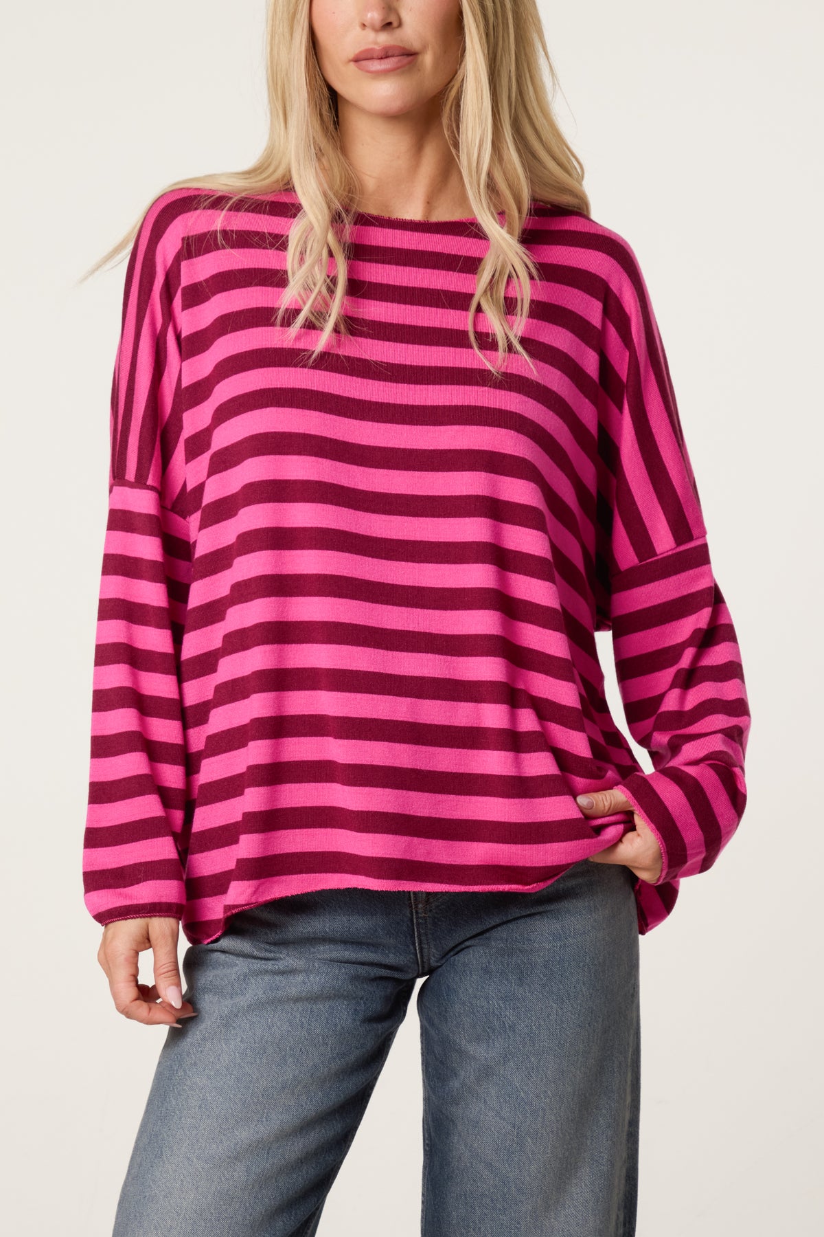 Striped Long-Sleeve Loose Fit Knit Top