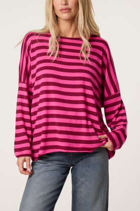 Striped Long-Sleeve Loose Fit Knit Top
