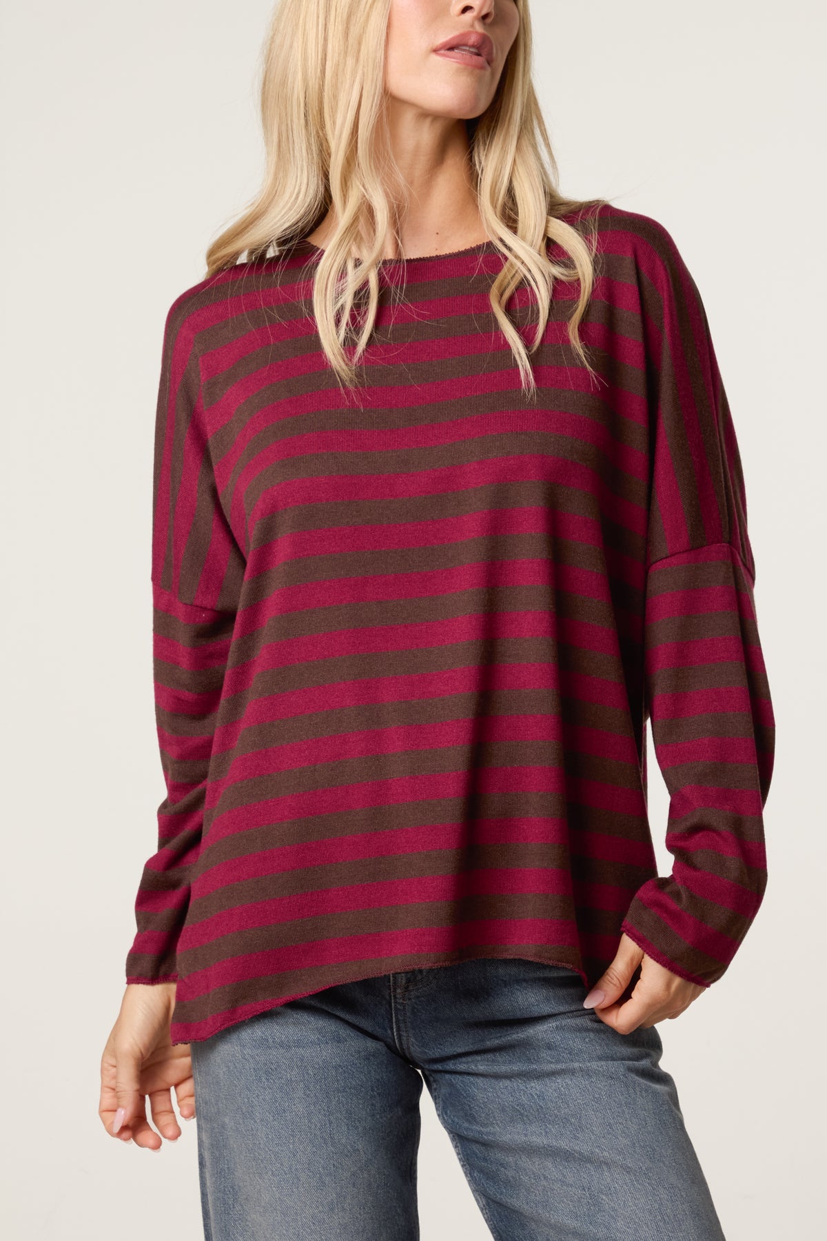 Striped Long-Sleeve Loose Fit Knit Top