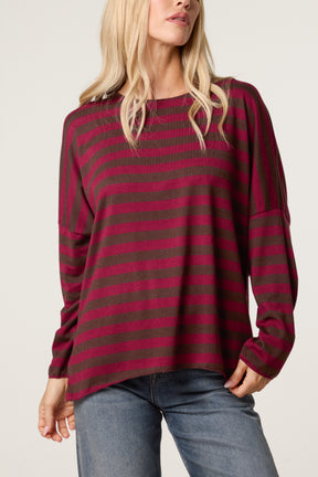 Striped Long-Sleeve Loose Fit Knit Top
