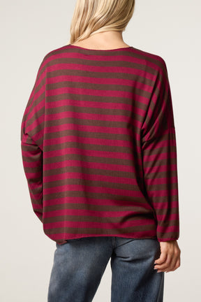 Striped Long-Sleeve Loose Fit Knit Top