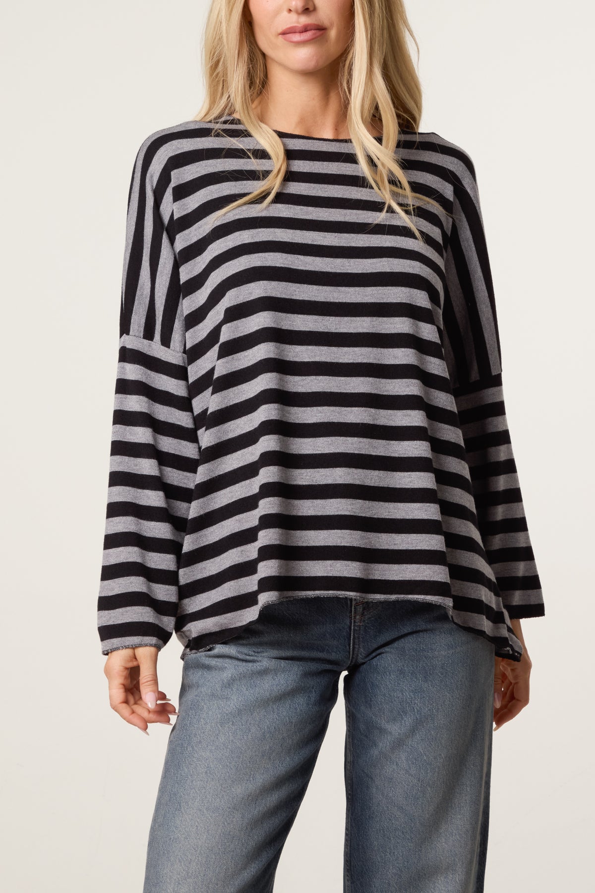 Striped Long-Sleeve Loose Fit Knit Top