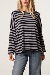 Striped Long-Sleeve Loose Fit Knit Top