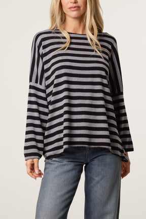 Striped Long-Sleeve Loose Fit Knit Top