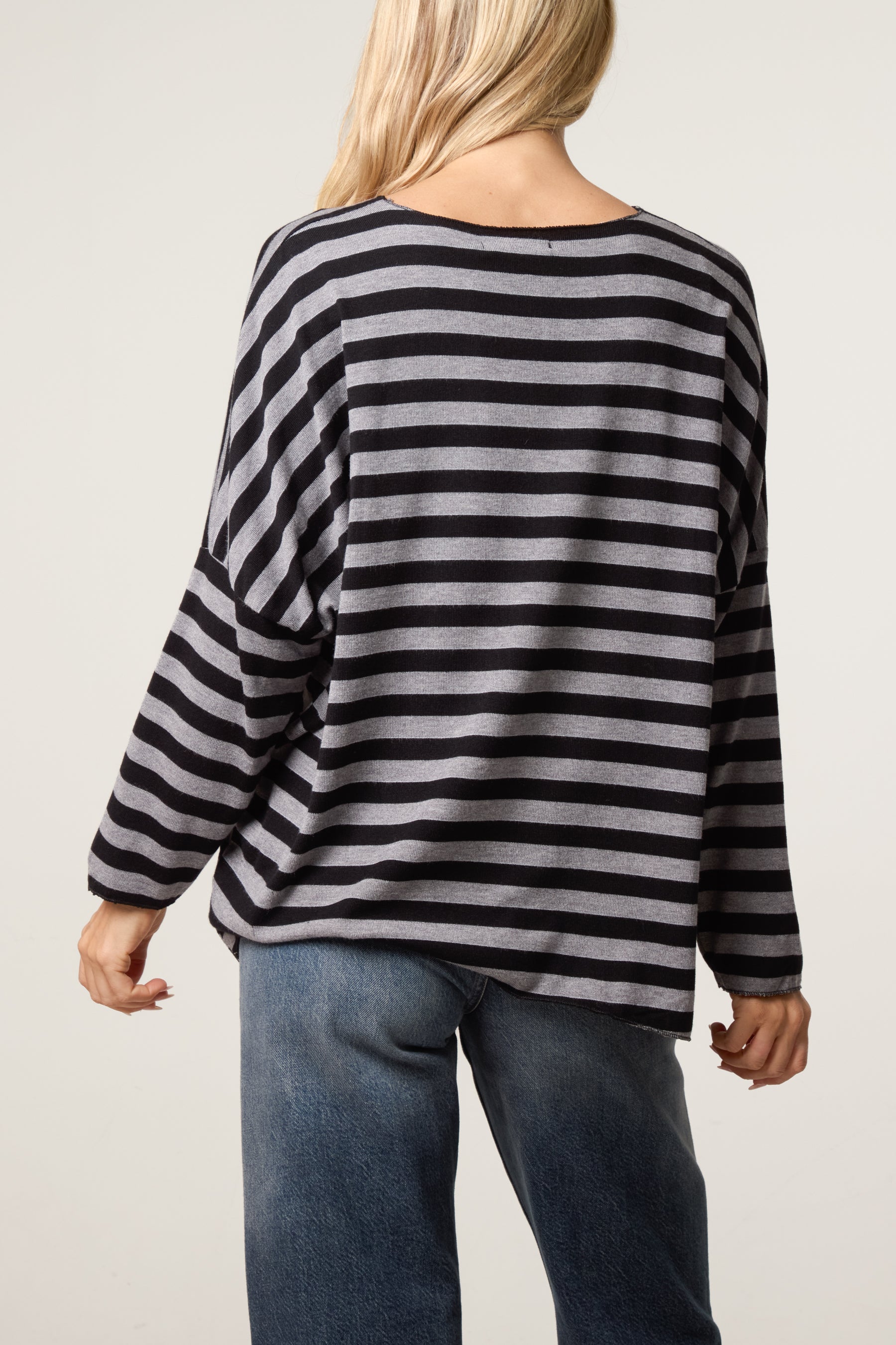 Striped Long-Sleeve Loose Fit Knit Top