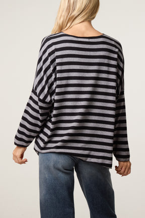 Striped Long-Sleeve Loose Fit Knit Top