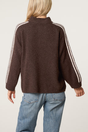 Striped Sleeve Zip-Through Knit Cardigan