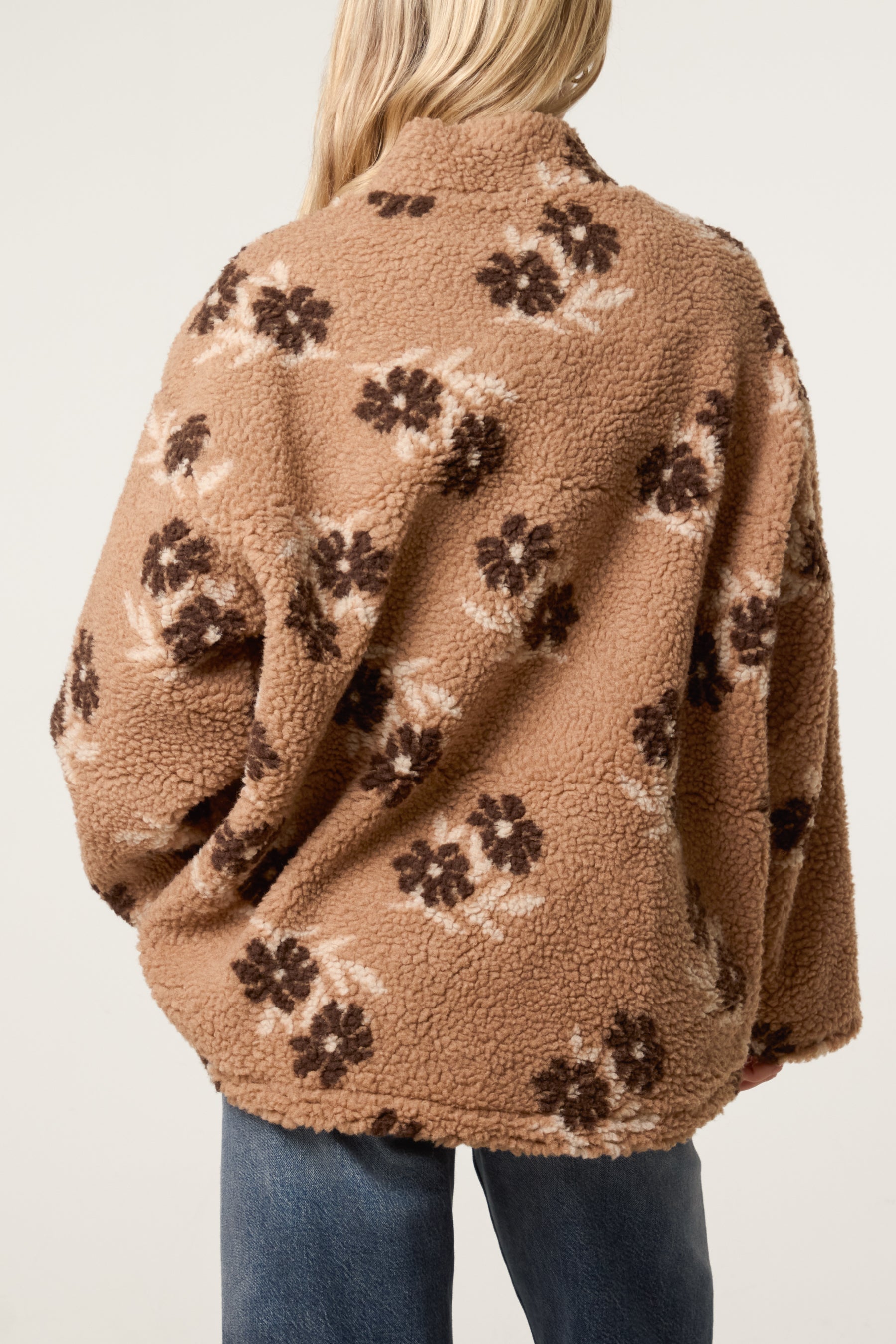 Floral Teddy Fleece Zip-Up Jacket