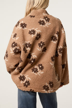 Floral Teddy Fleece Zip-Up Jacket