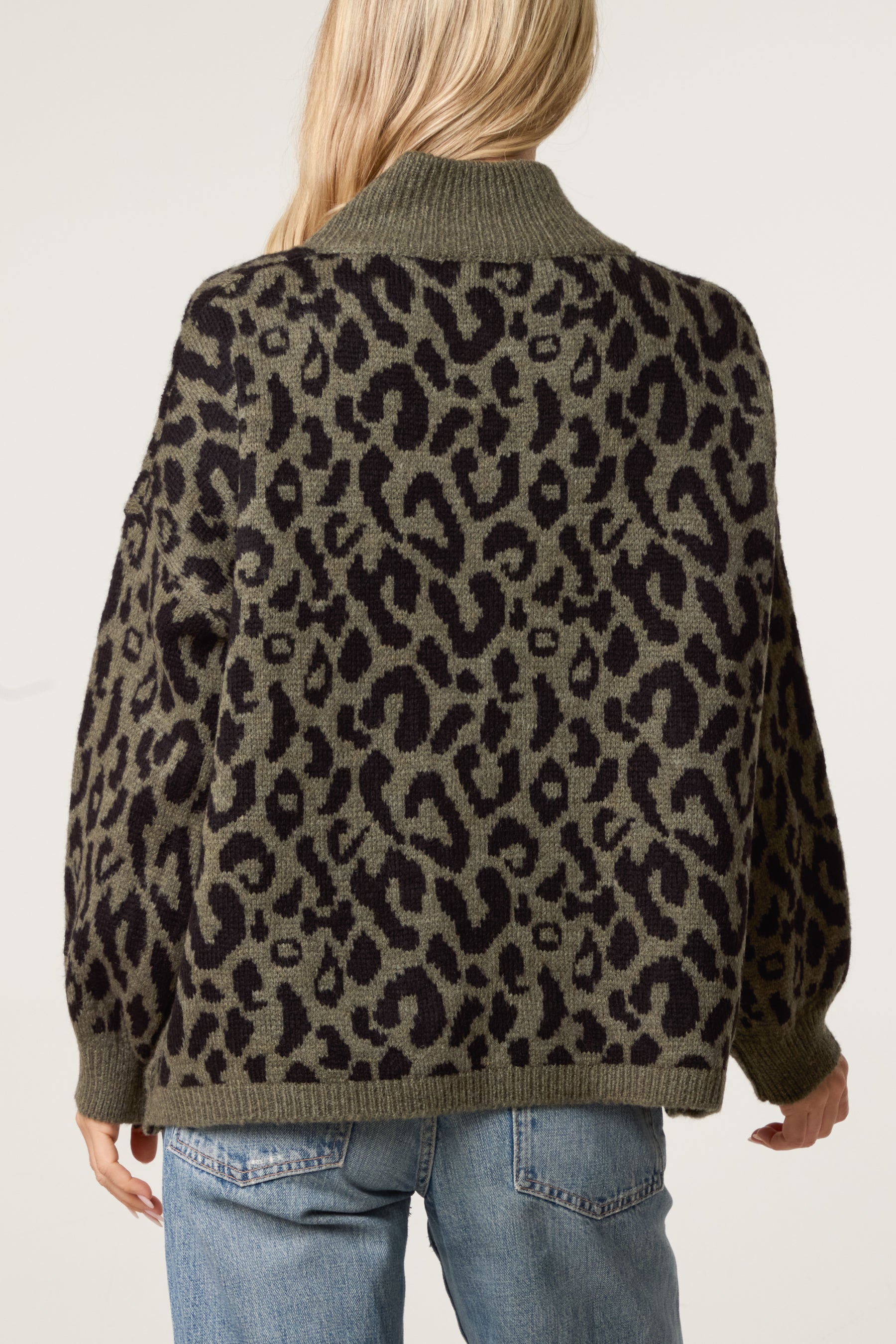 Leopard Print Zip-Through Knit Cardigan