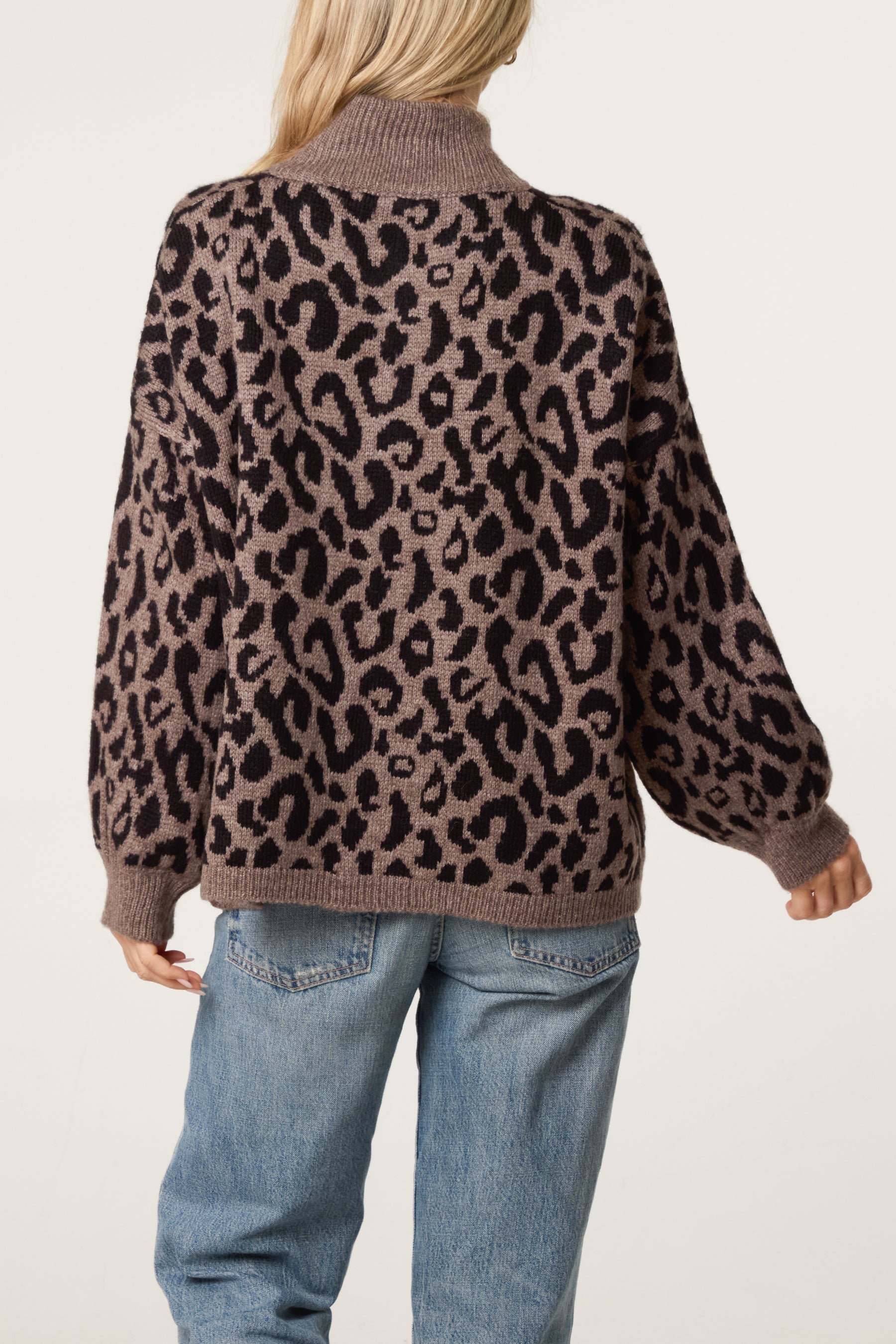 Leopard Print Zip-Through Knit Cardigan
