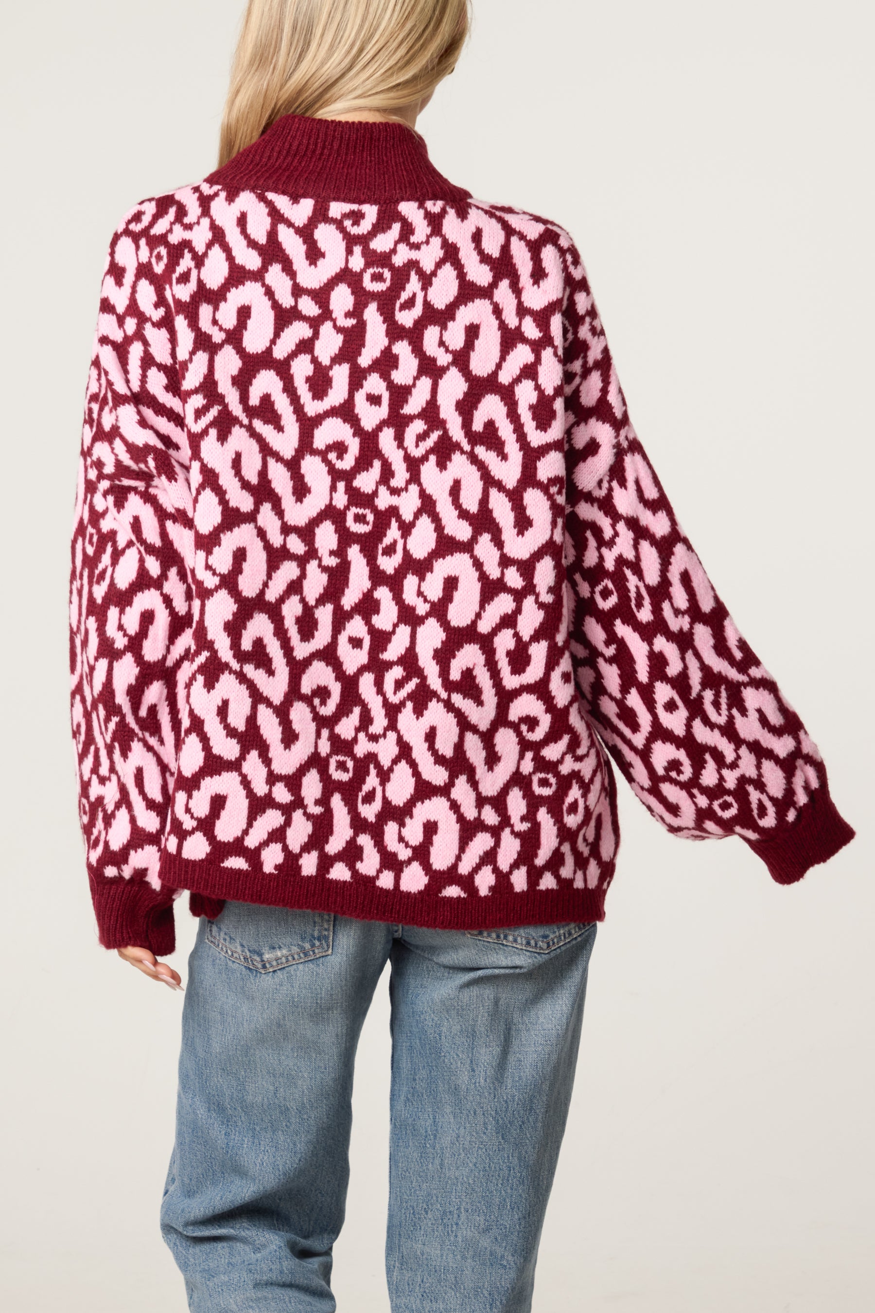 Leopard Print Zip-Through Knit Cardigan