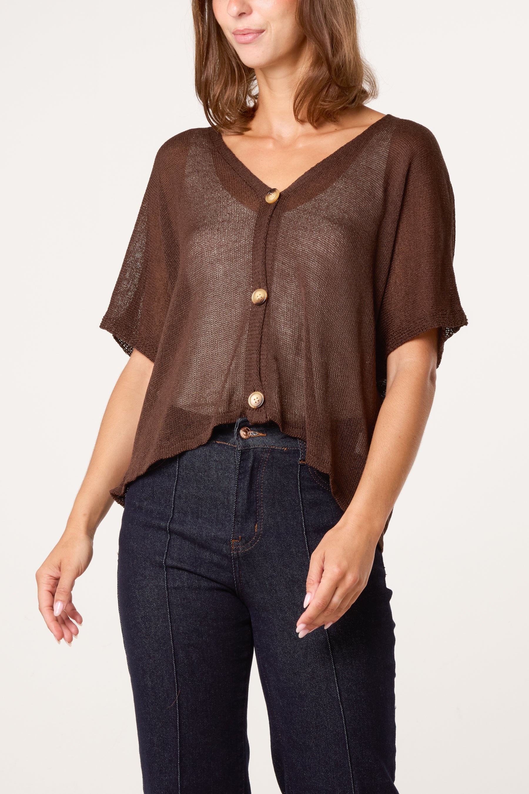 Fine Knit V-neck Short Sleeve Cardigan