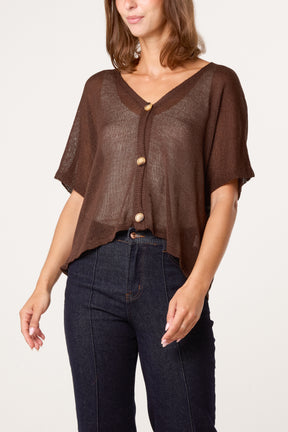 Fine Knit V-neck Short Sleeve Cardigan