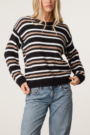 Round Neck Striped Knit Jumper