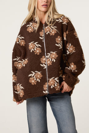 Floral Teddy Fleece Zip-Up Jacket