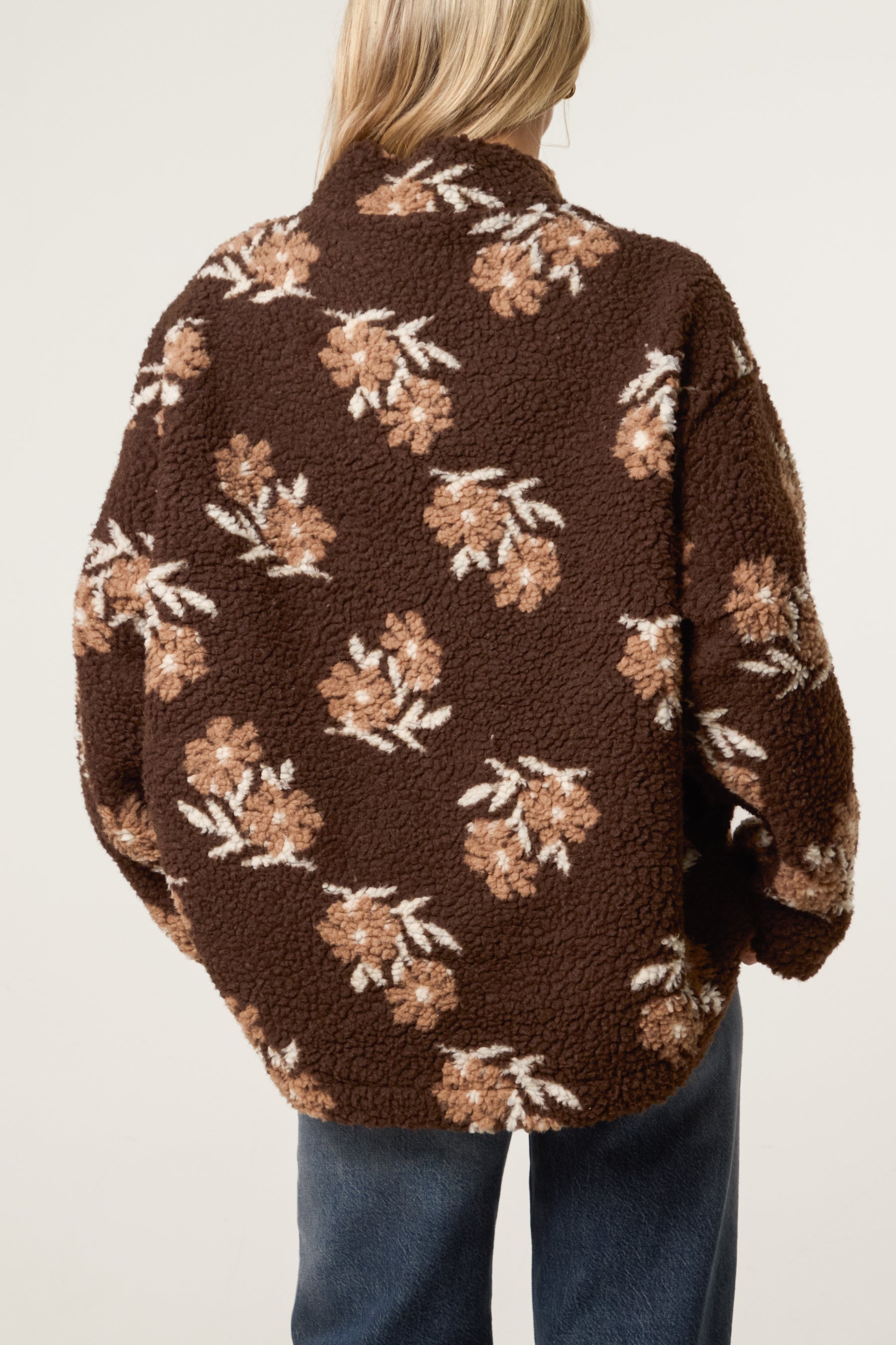 Floral Teddy Fleece Zip-Up Jacket