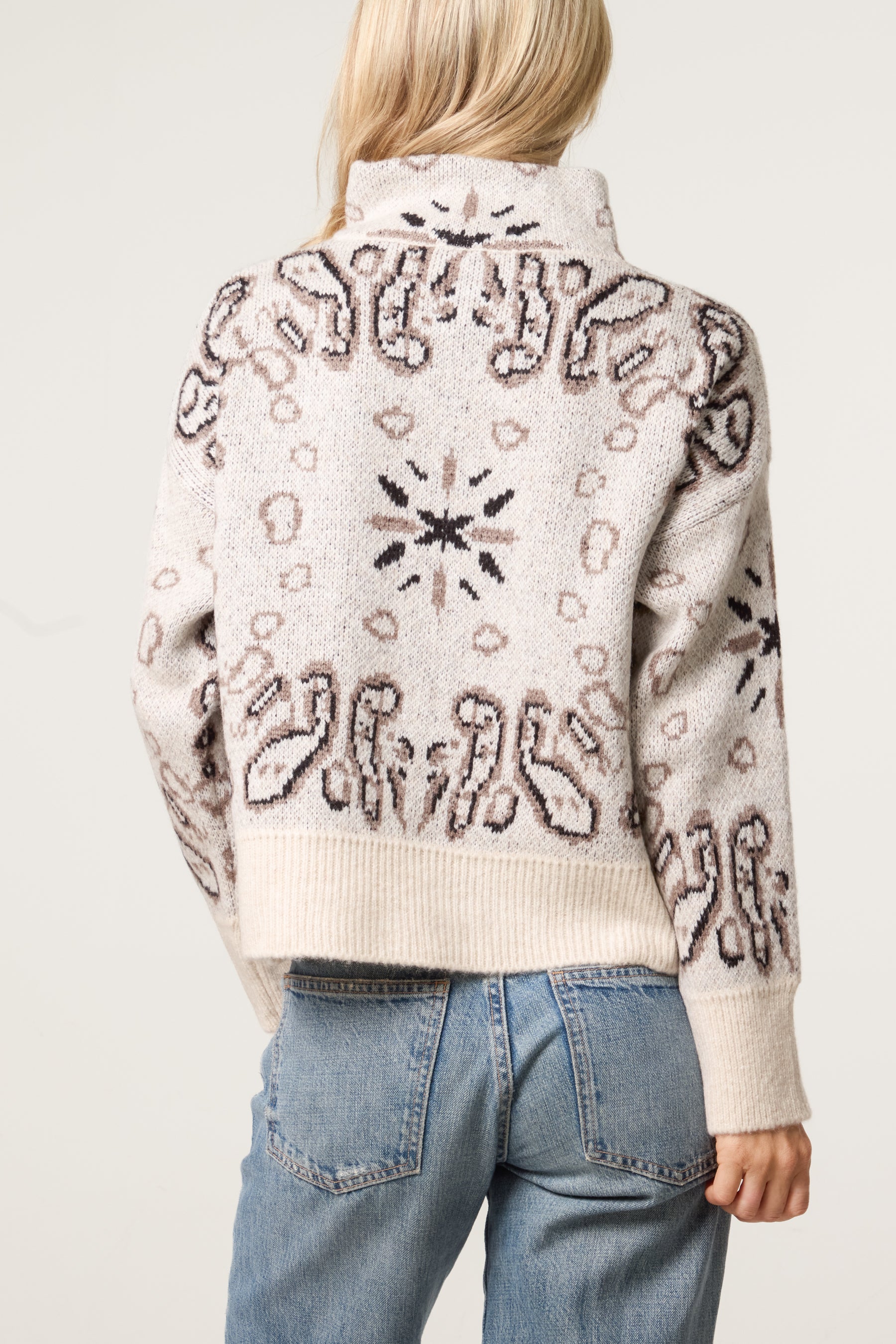 Bandana Print Zip-Through Knit Cardigan
