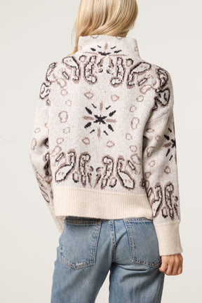 Bandana Print Zip-Through Knit Cardigan