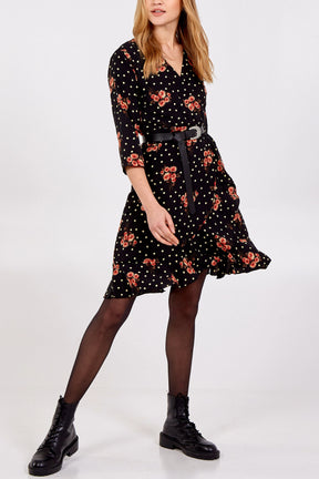 Polka Dot & Floral Ruffle Tea Mini Dress