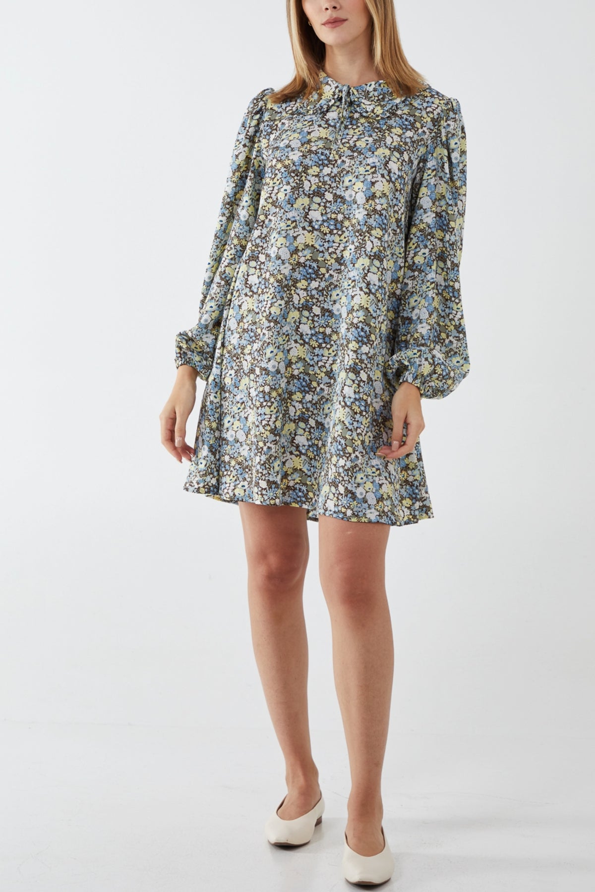 Floral Collar Front Swing Dress