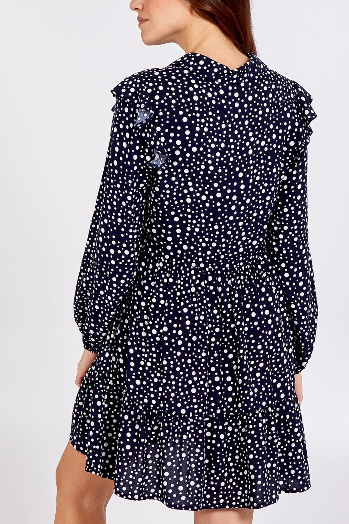 Polka Dot Frill Shoulder Shirt Dress