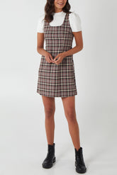 Scoop Neck Tartan Pinafore Dress