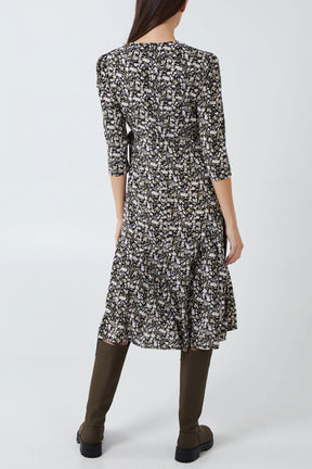 Floral Wrap Front Pleated Hem Dress