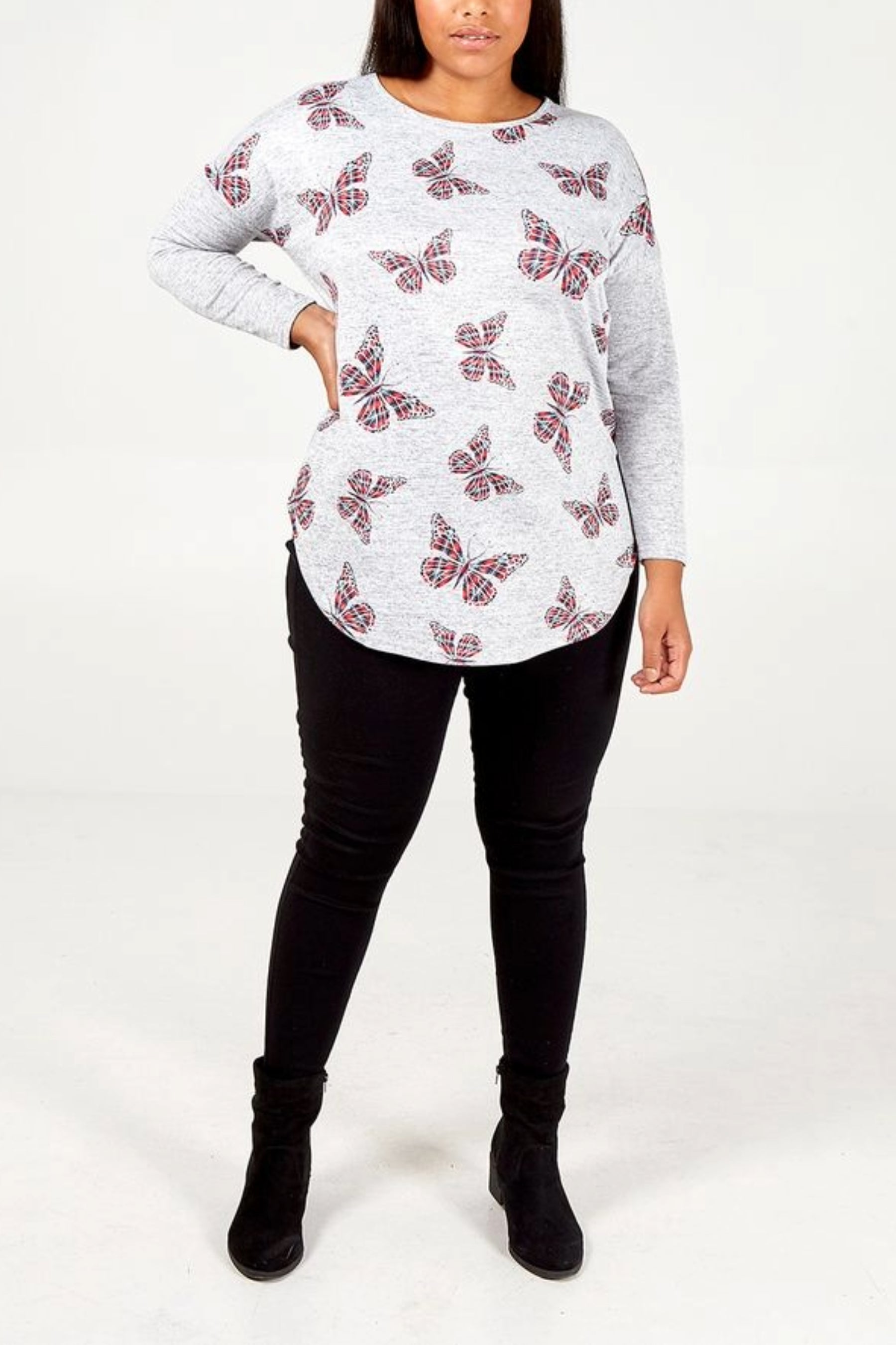 Curve Butterfly Print Back Zip Top