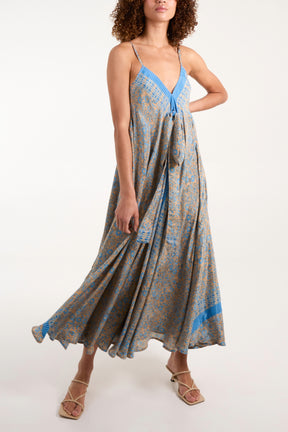 V-Neck Draped Paisley Maxi Dress