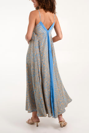 V-Neck Draped Paisley Maxi Dress