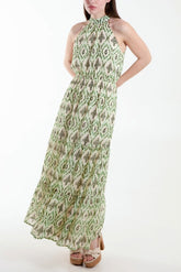 Ikat Print Halter Neck Maxi Dress