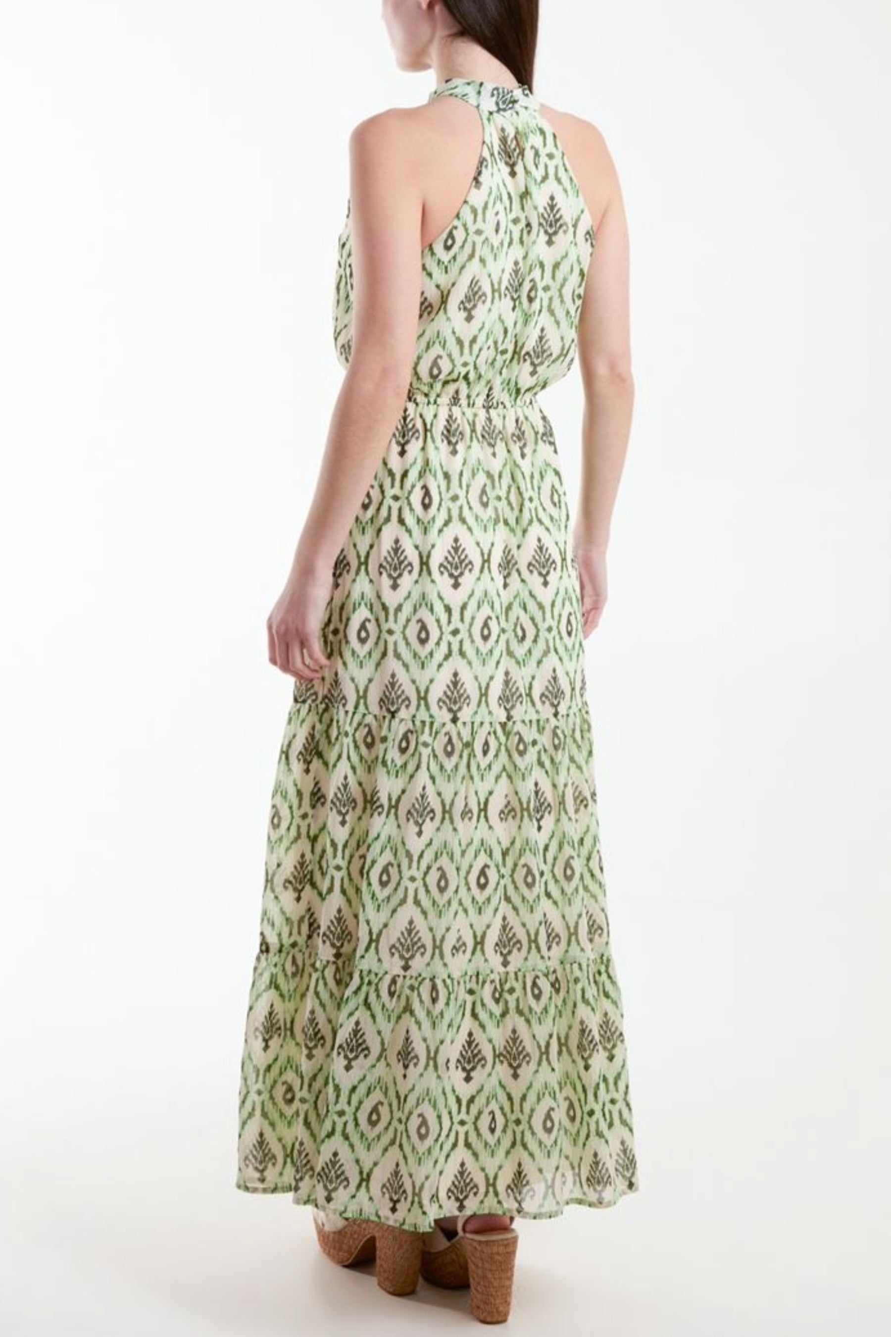 Ikat Print Halter Neck Maxi Dress