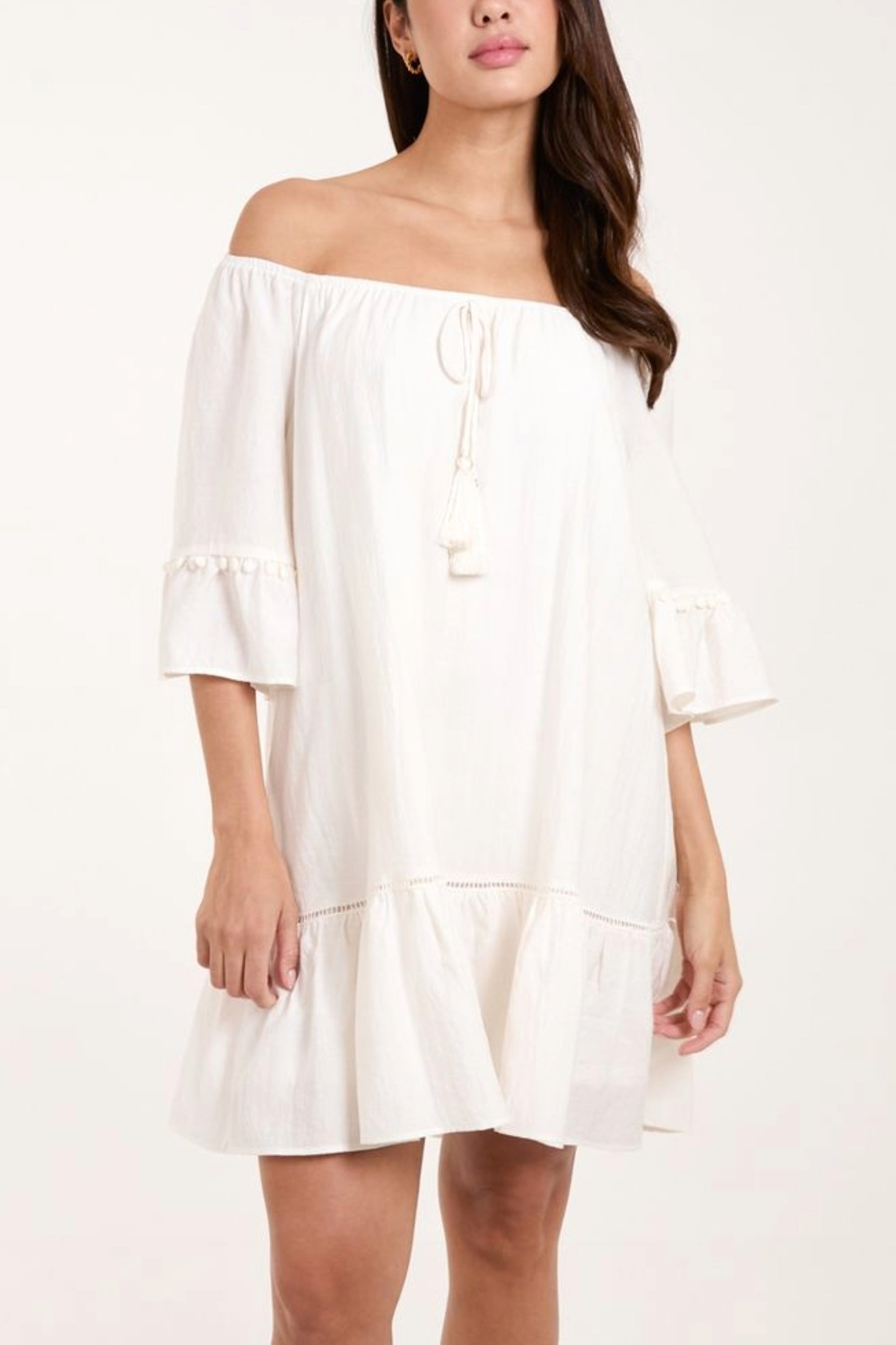 Bardot Tassel Detail Tunic Dress