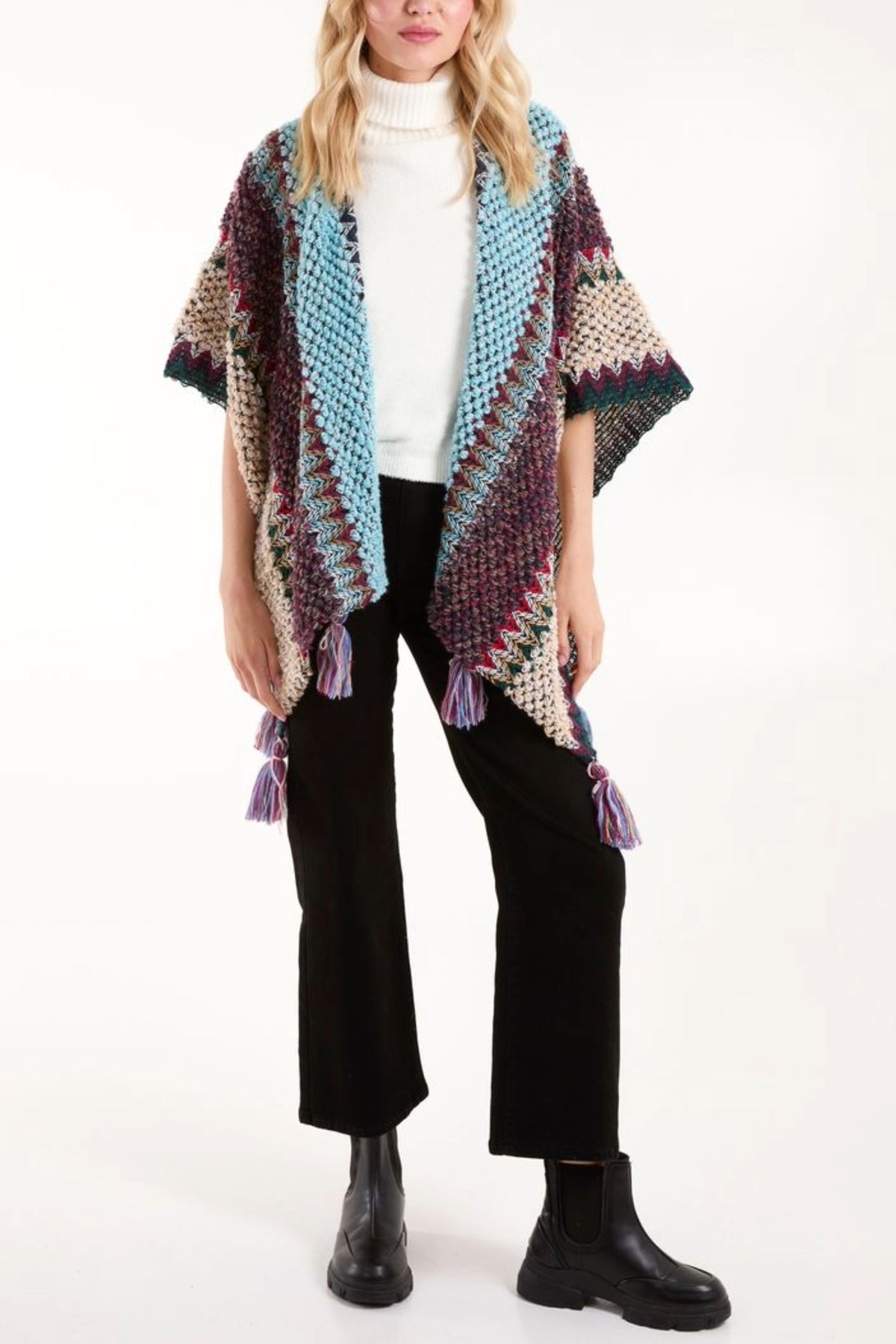 Tassel Blanket Knit Poncho