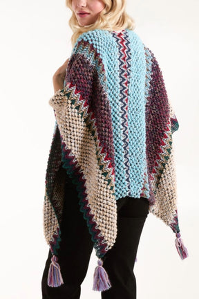 Tassel Blanket Knit Poncho