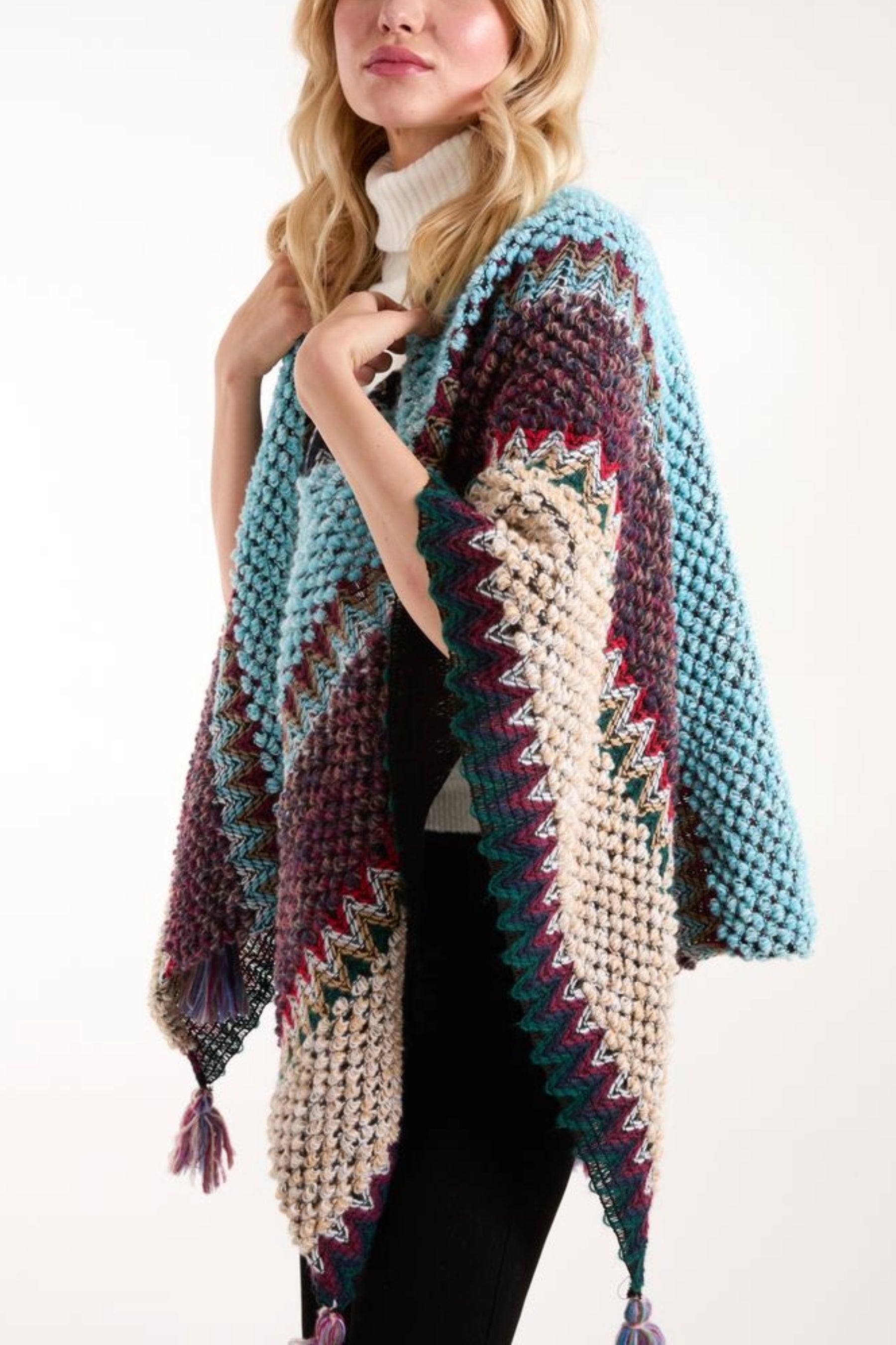 Tassel Blanket Knit Poncho