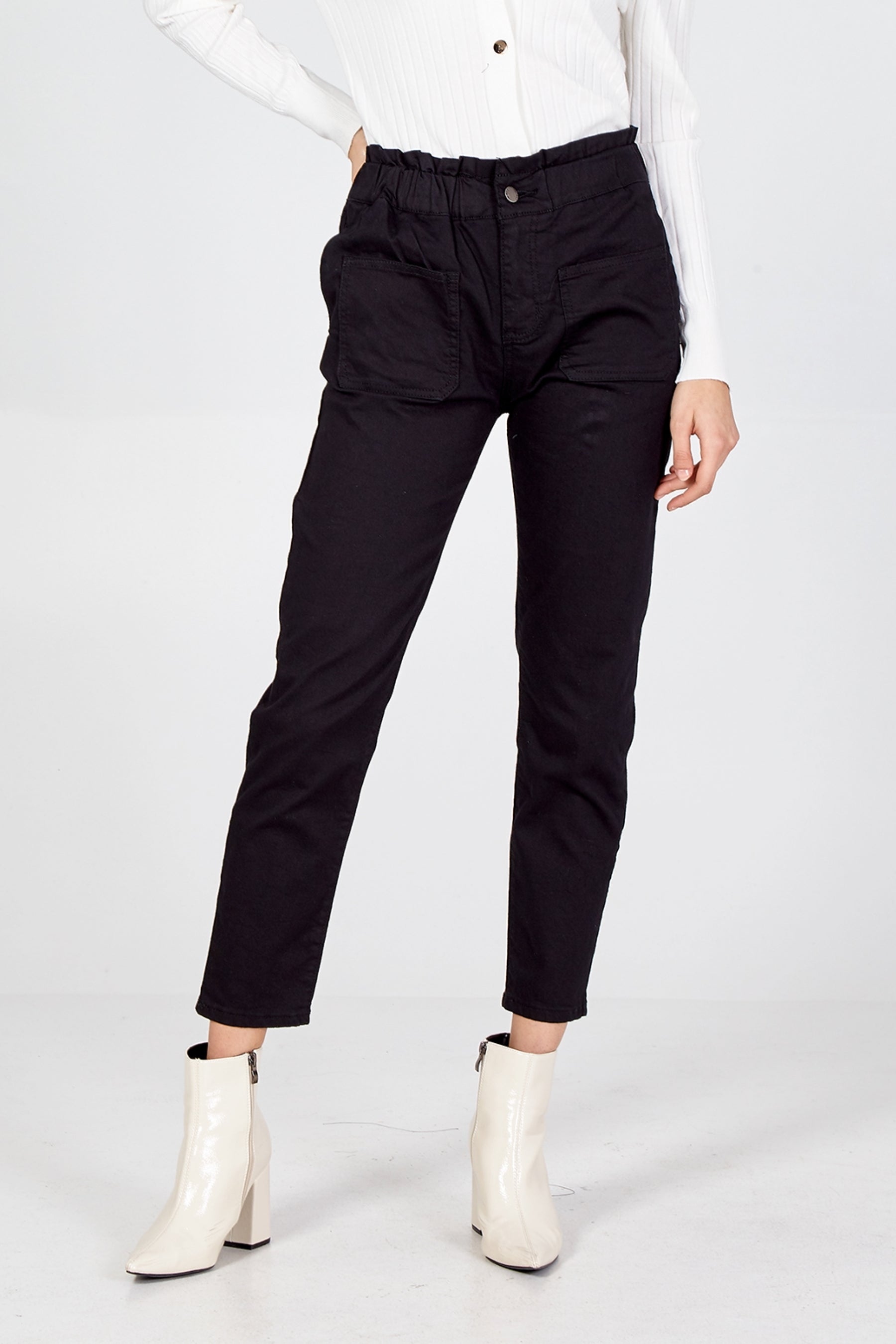 Paperbag Waist Stretch Denim Jean