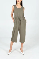 Three Quarter Leg Tie Waist Jumpsuit