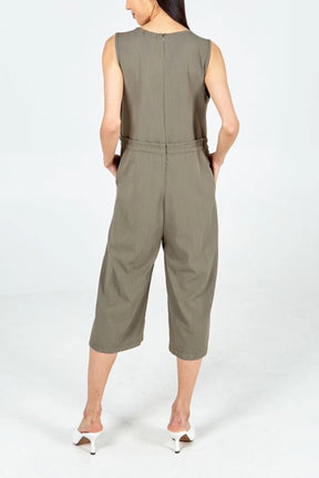 Three Quarter Leg Tie Waist Jumpsuit