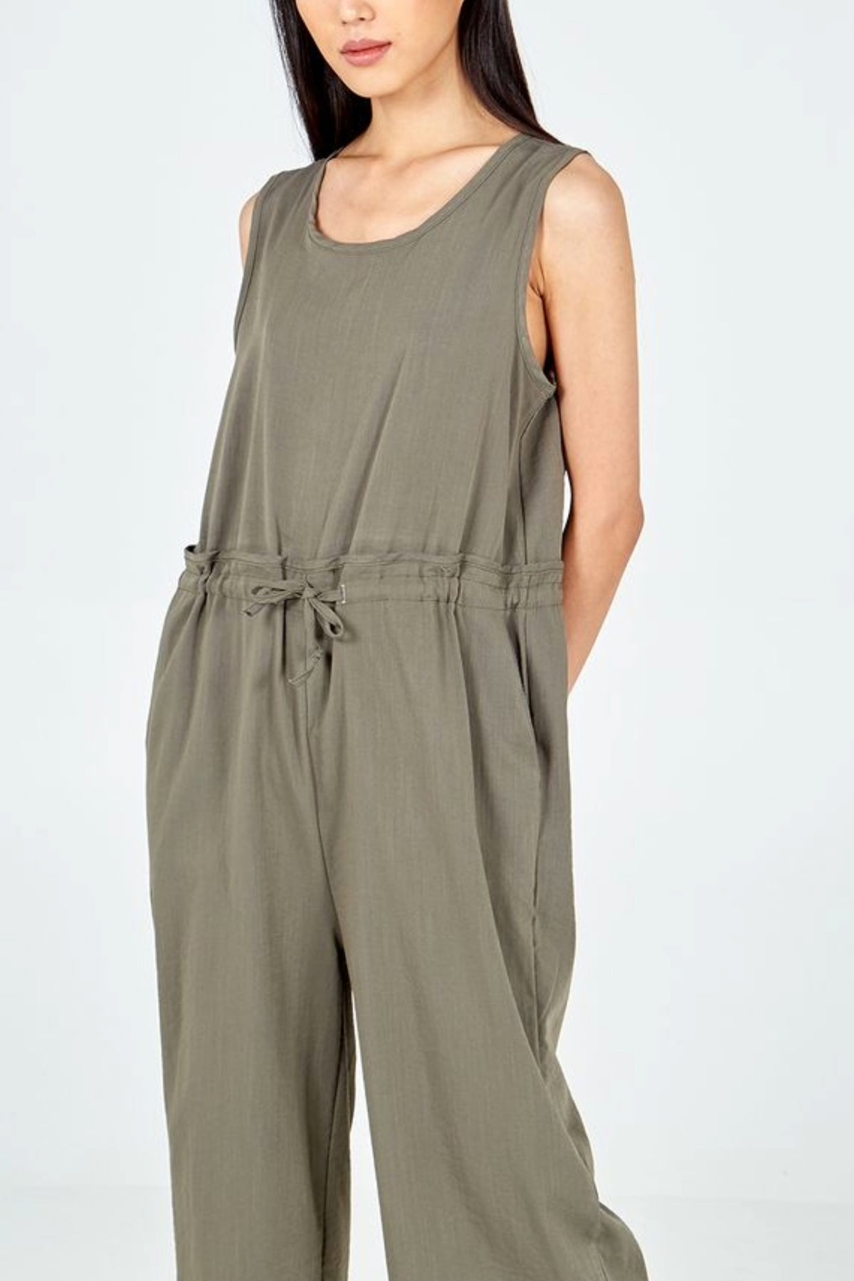 Three Quarter Leg Tie Waist Jumpsuit